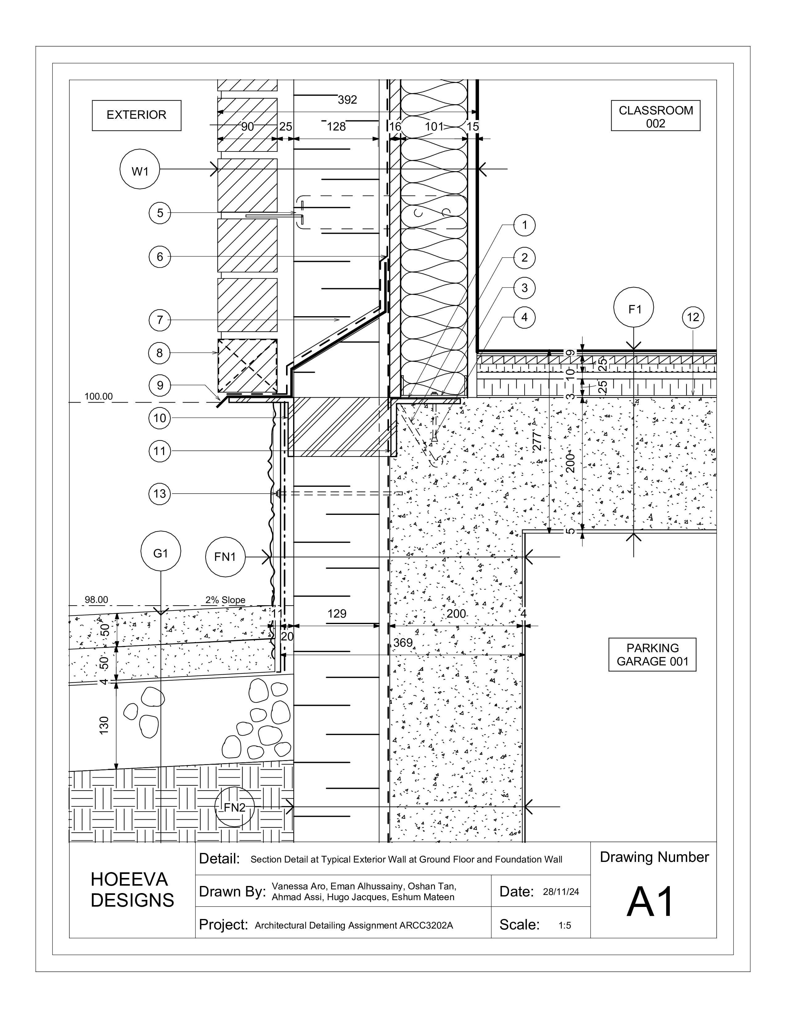 Section Detail at Typical Exterior Wall at Ground Floor and Foundation Wall