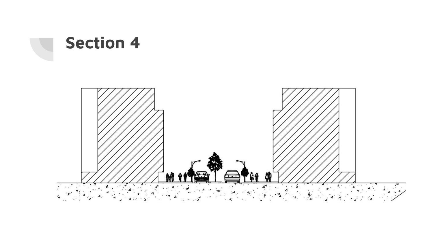 Street section 4, the widest condition with parking, trees and a generous footway on both sides