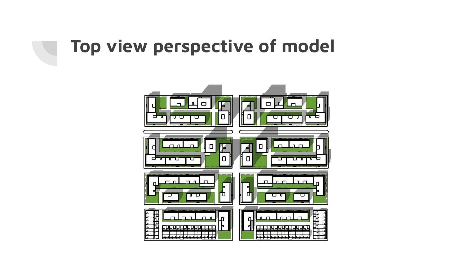 Top view of the same model showing the courtyards inside each block and the street pattern between them