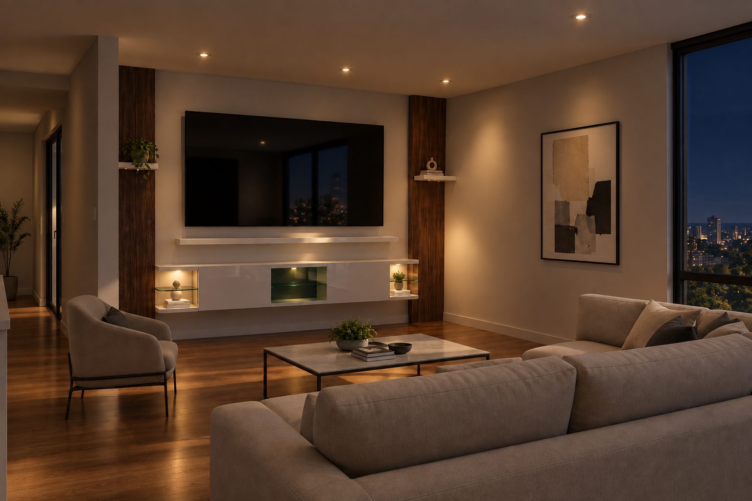 Cabinets in apartment night view
