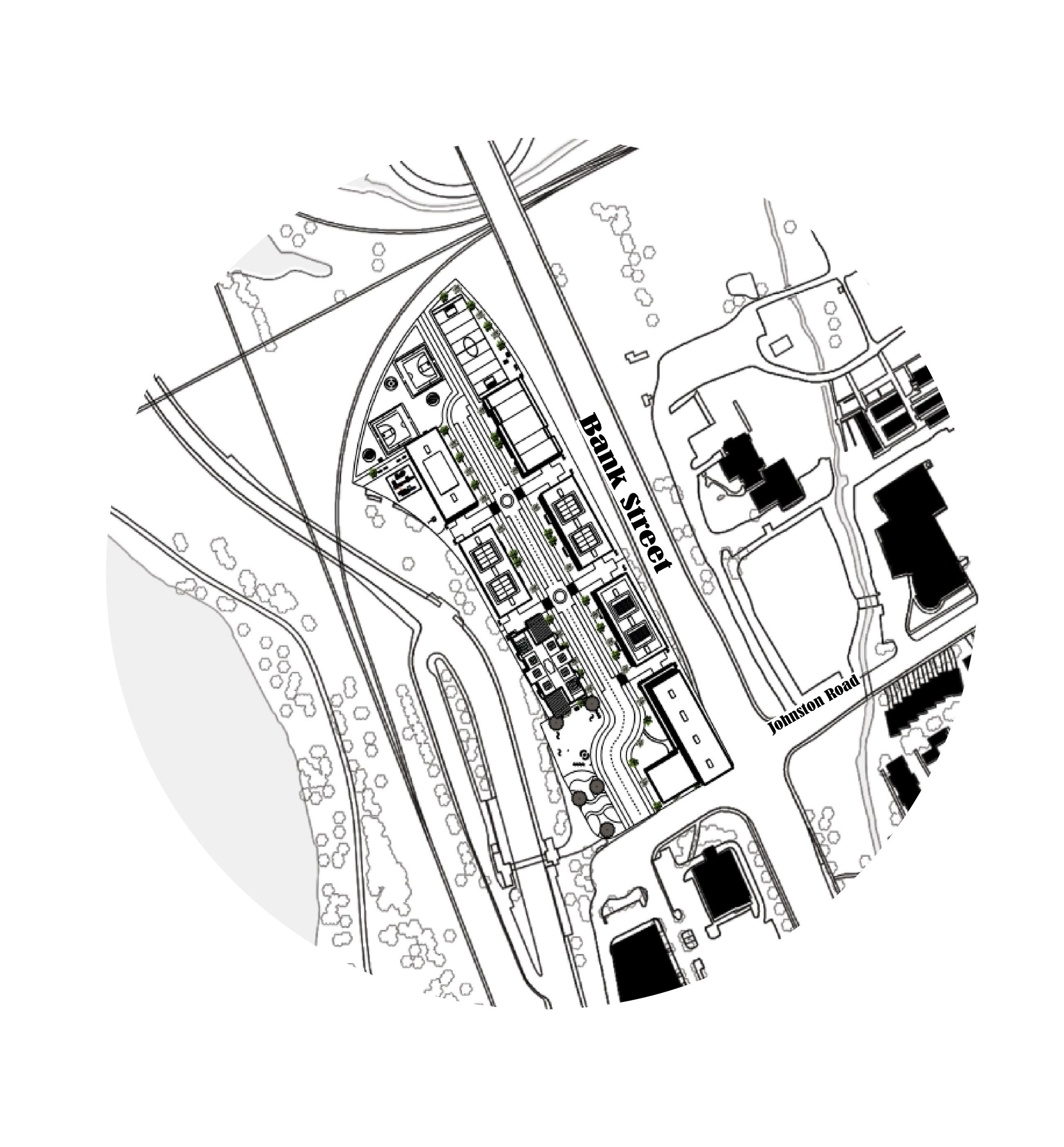 Figure ground drawing with the proposal in place, showing how the new blocks complete the street edge