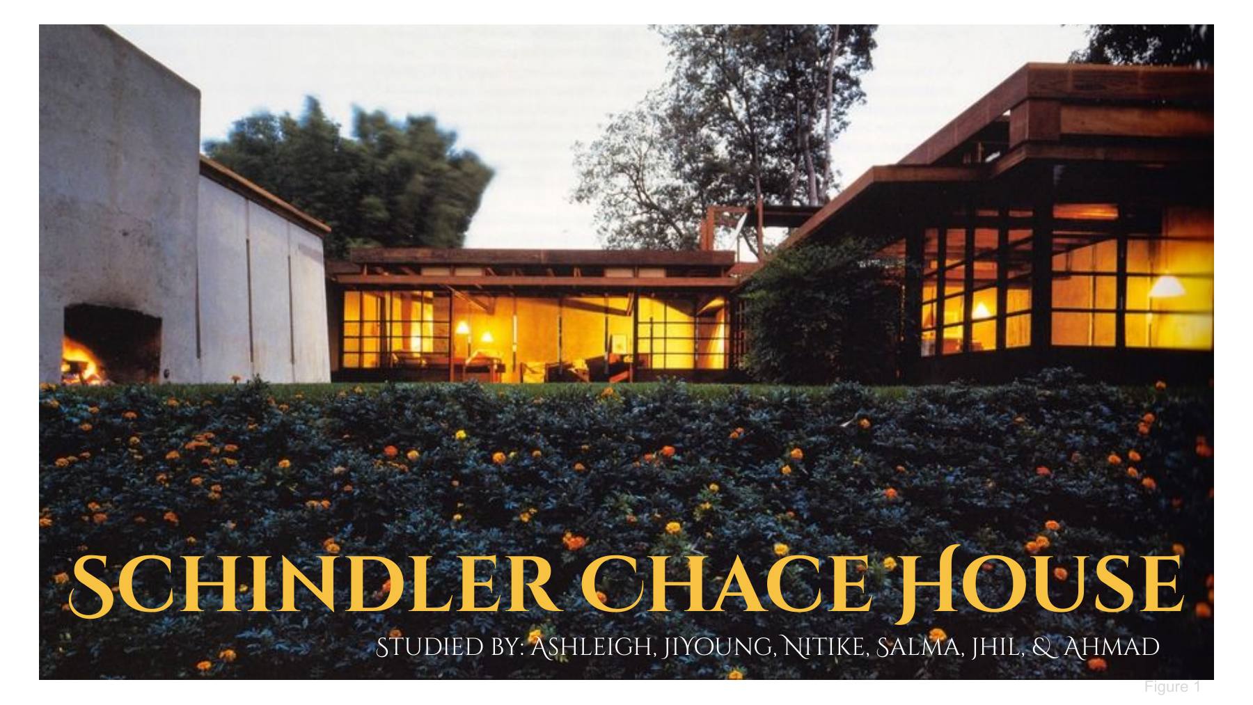 Redrawn plans of the Schindler Chace House, the four studios and their paired terraces set around the shared cores